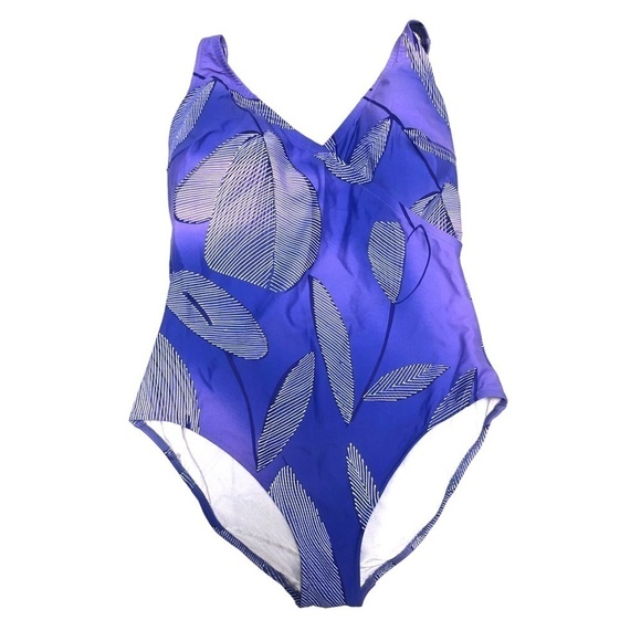 Gideon Oberson Other - GIDEON OBERSON - Blue & White V-Neck Modest Tank One-Piece Swimsuit - Size 18